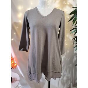 LOGO Lounge by Lori Goldstein French Terry Tunic Top Tiered Chiffon Ruffle XS